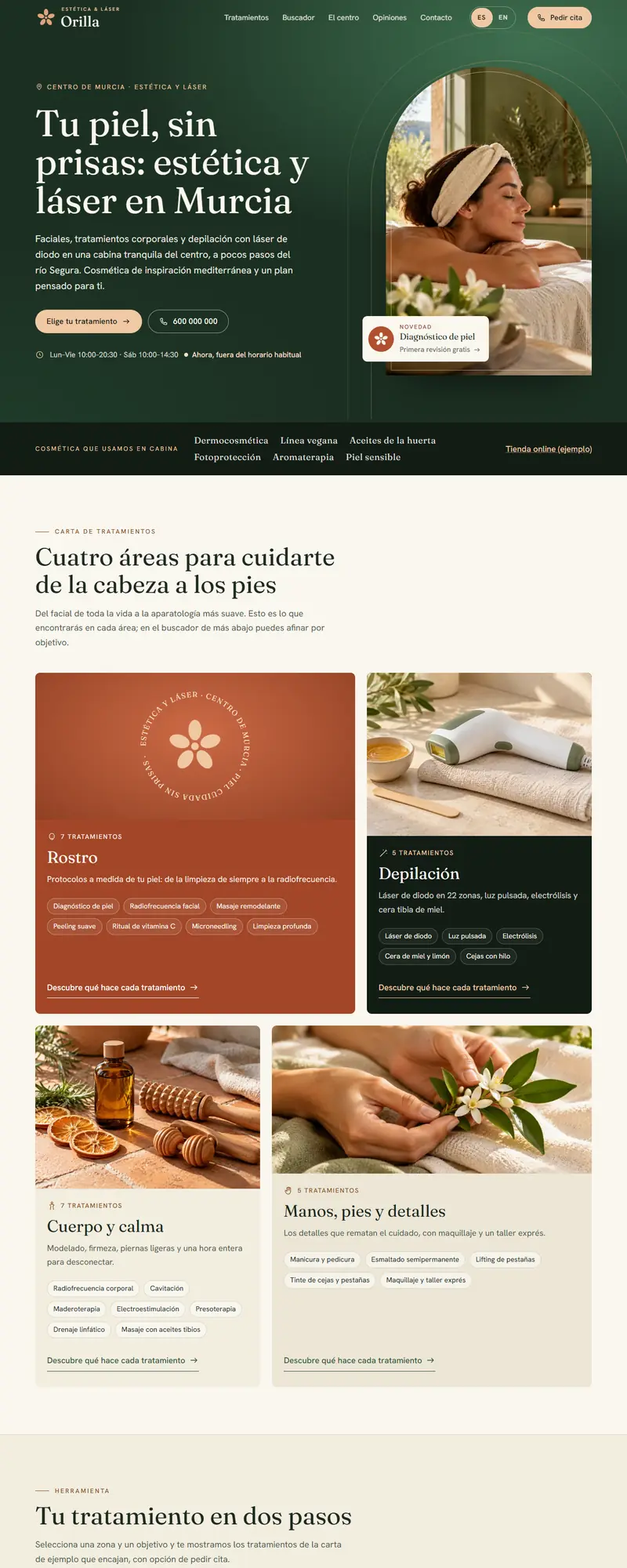 Full page of the beauty clinic website