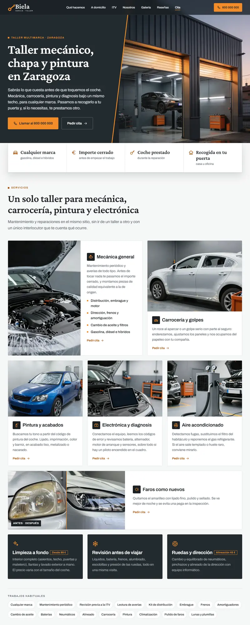Full page of the car repair garage website