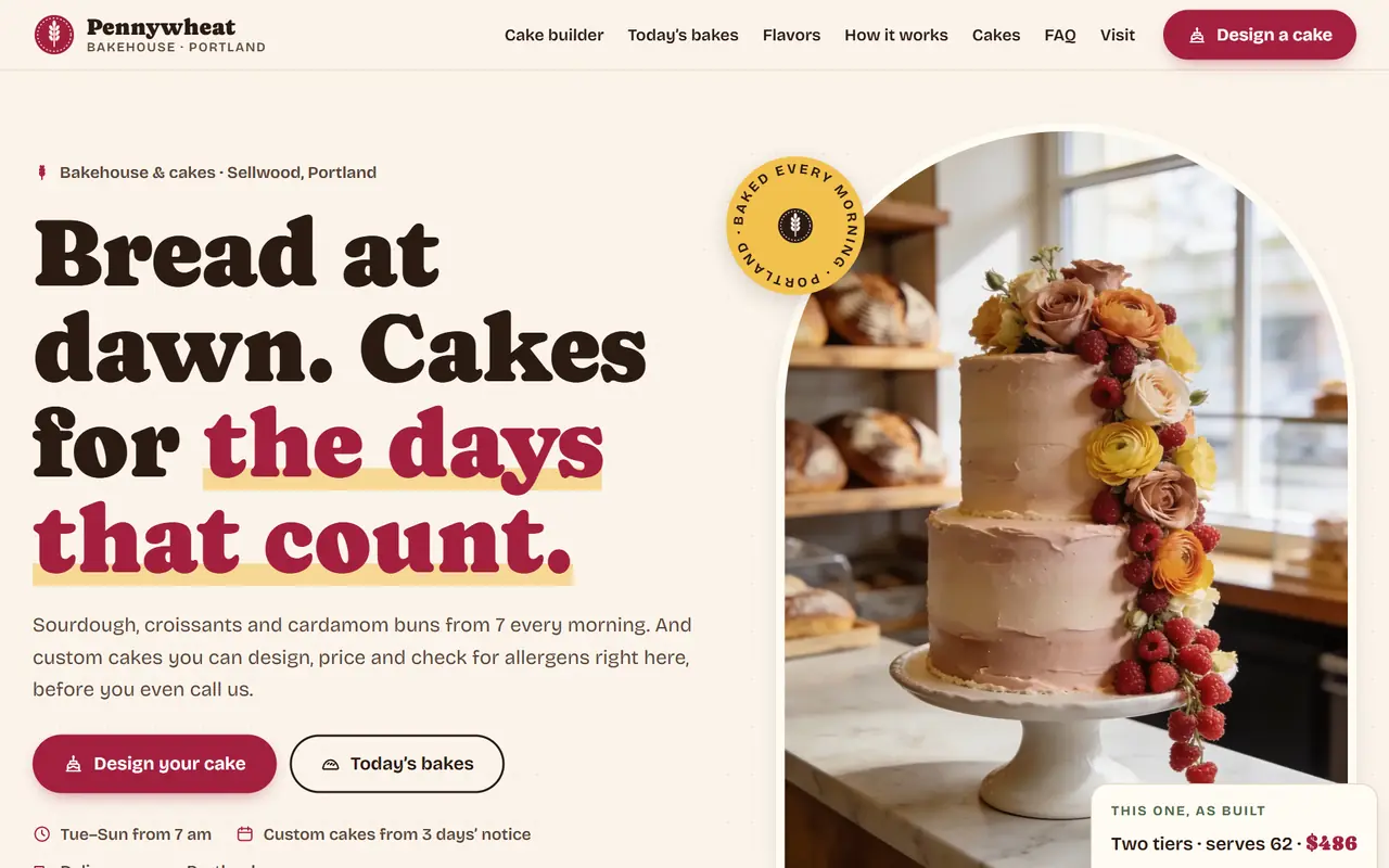 Pennywheat Bakehouse website on a desktop screen