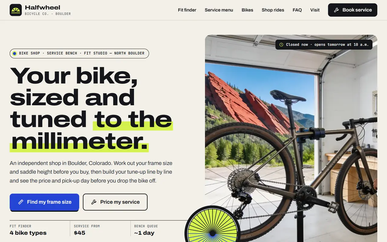 Caliper Bicycle Co. website on a desktop screen