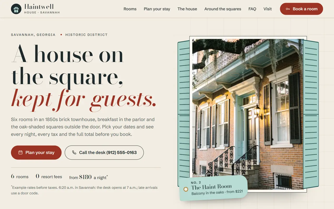 The Haintwell House website on a desktop screen