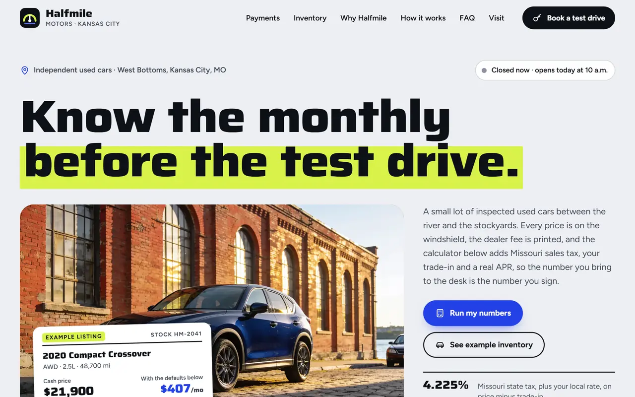 Tallyman Motors website on a desktop screen