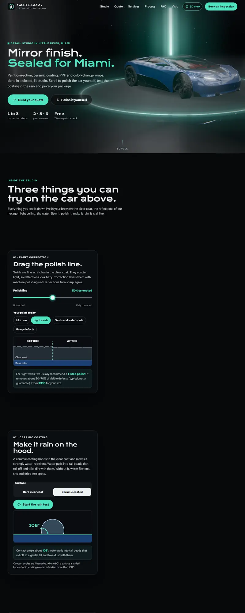 Full page of the car detailing website