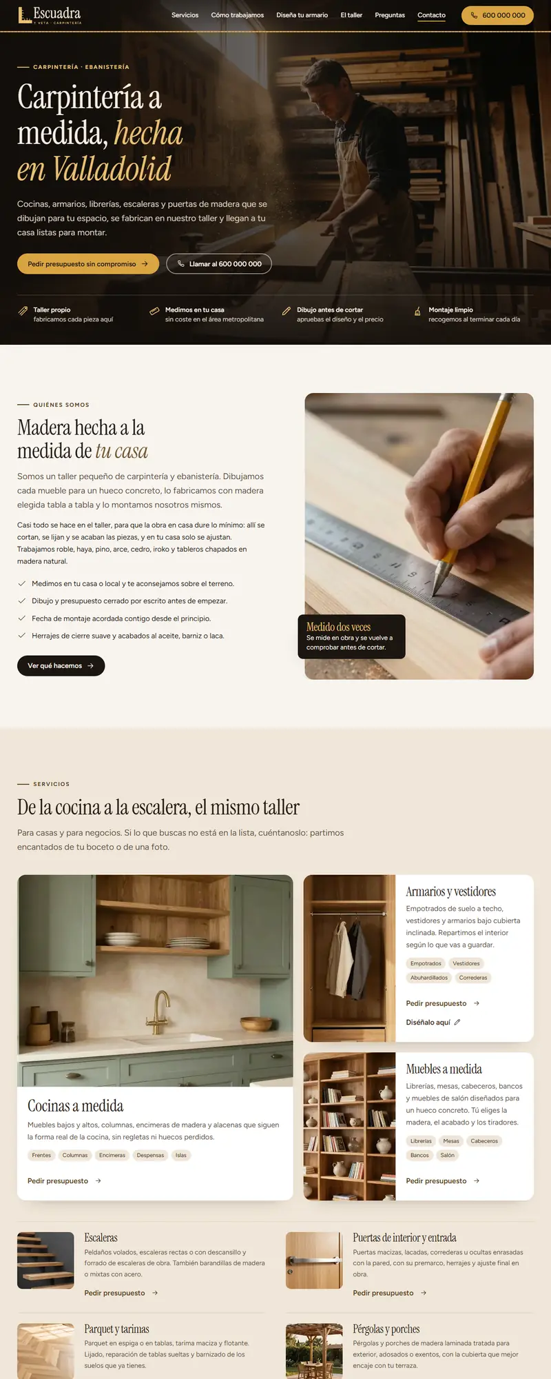 Full page of the carpentry workshop website