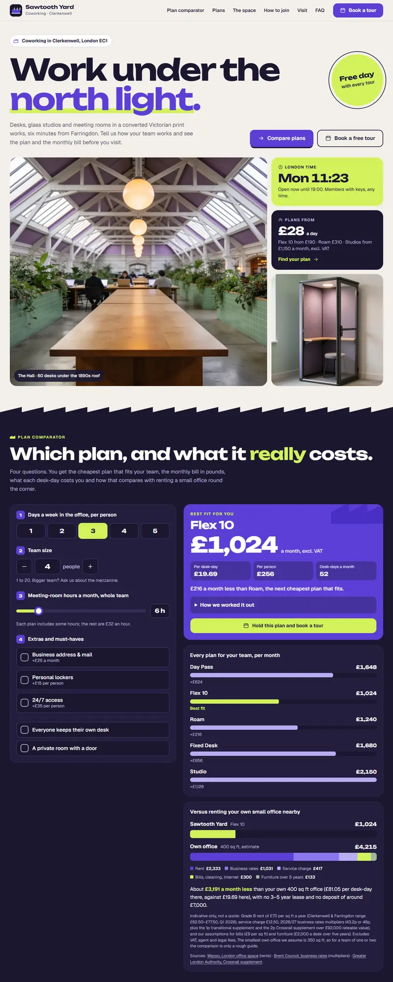 Full page of the coworking space website