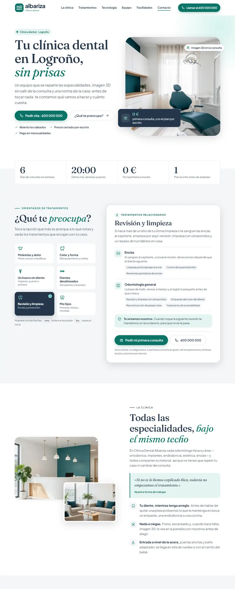 Full page of the dental clinic website