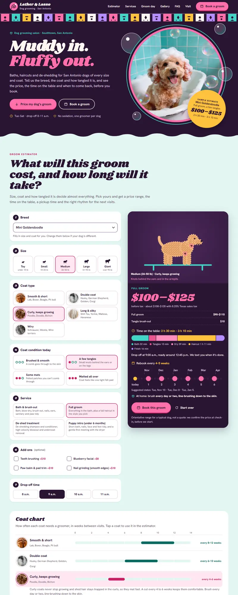 Full page of the dog groomer website