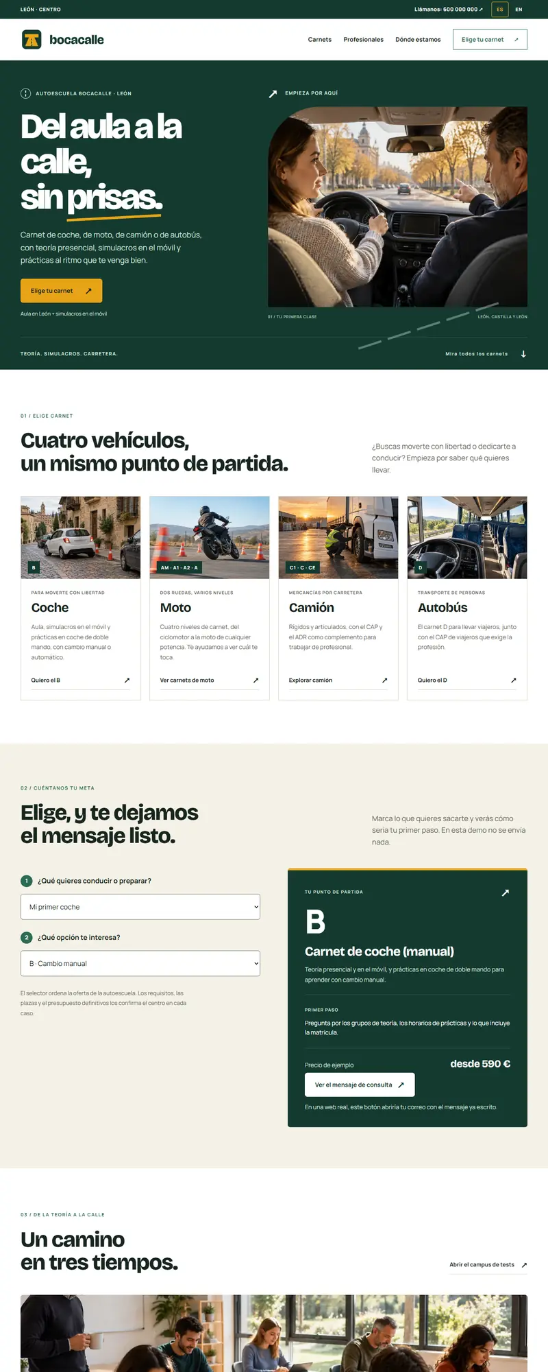 Full page of the driving school website