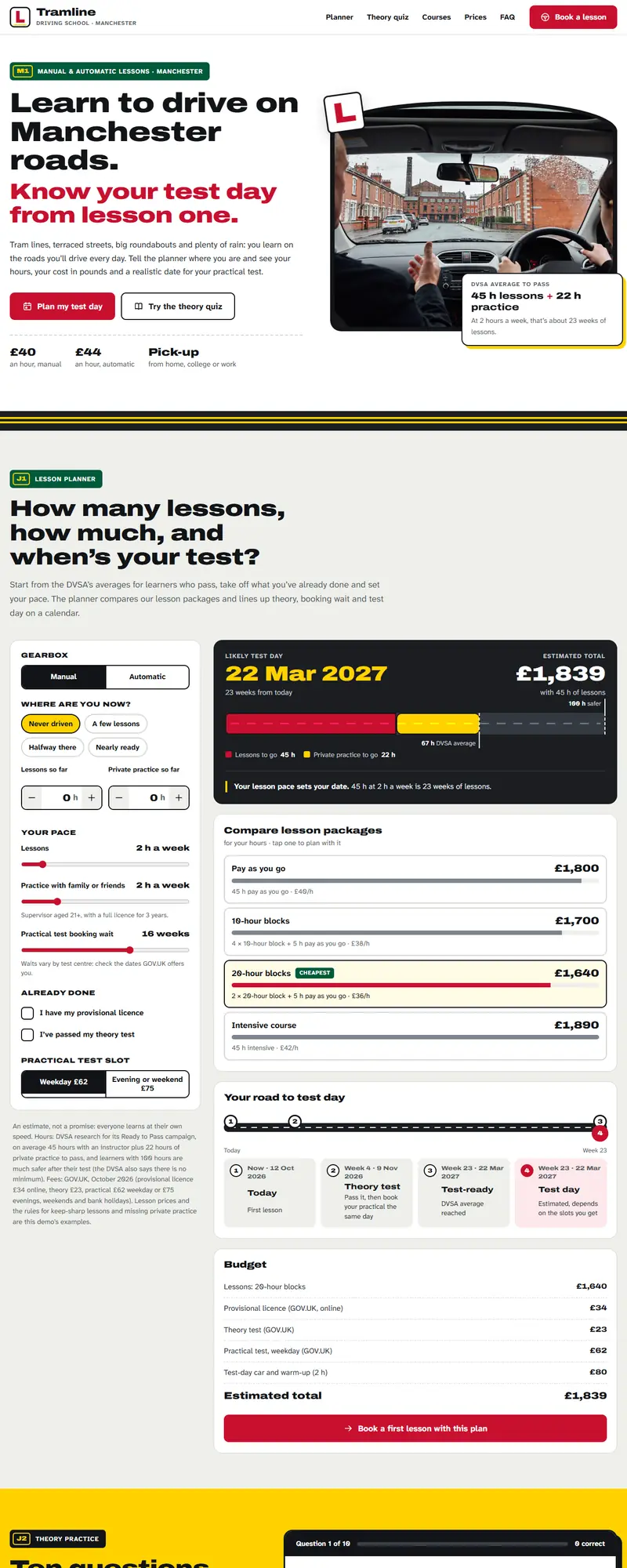 Full page of the driving school website