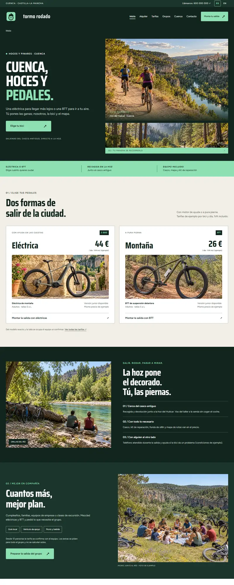 Full page of the E-bike rental website