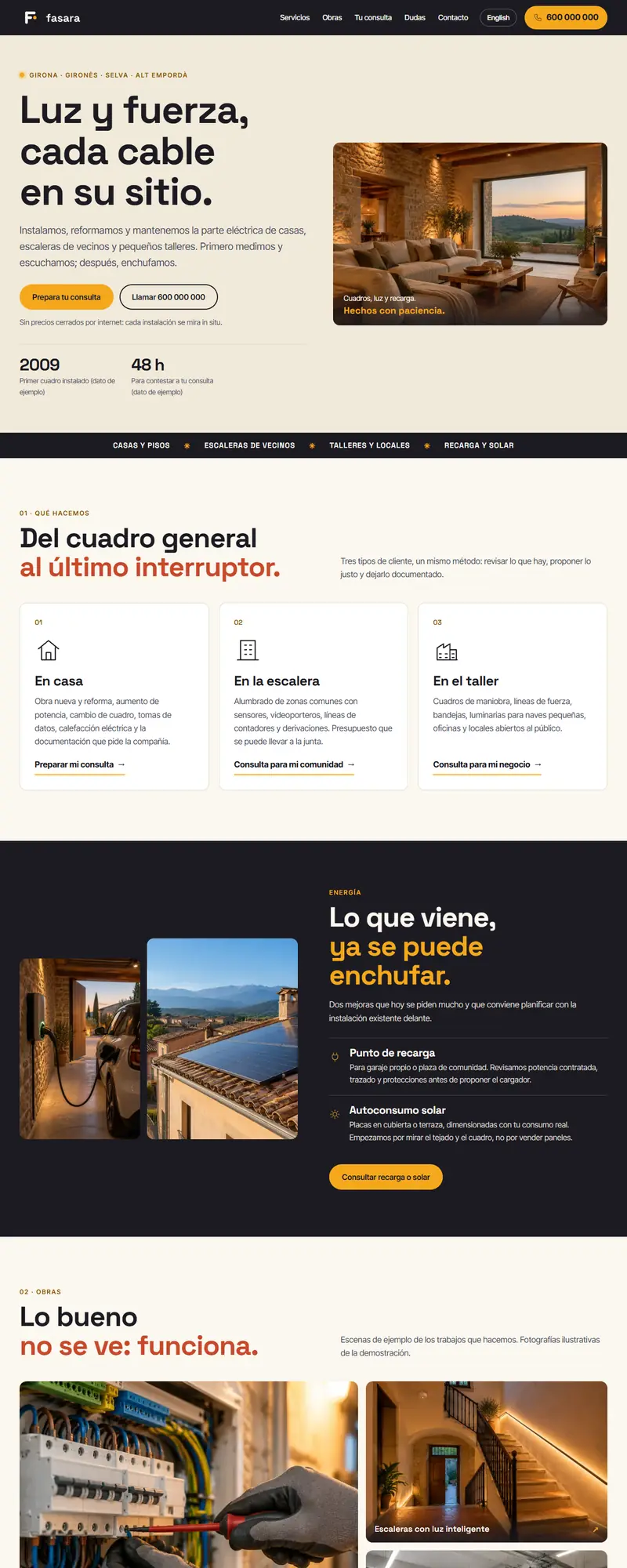Full page of the electrical contractor website