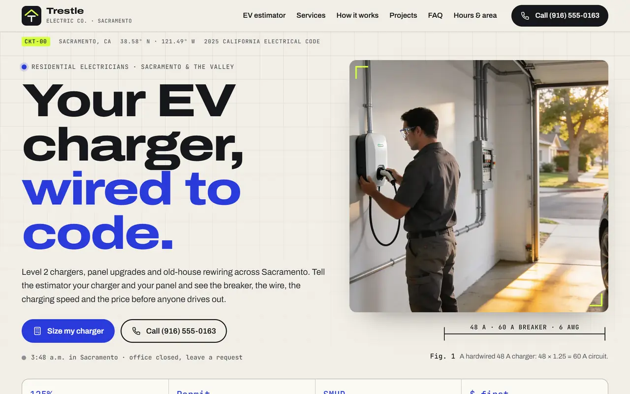 Trestle Electric website on a desktop screen