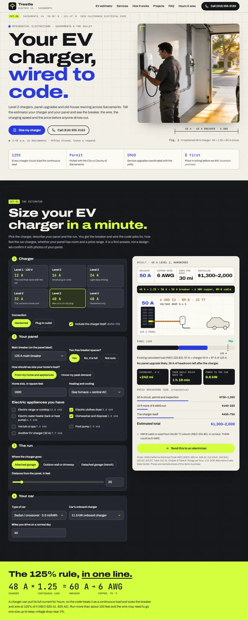 Full page of the electrician website