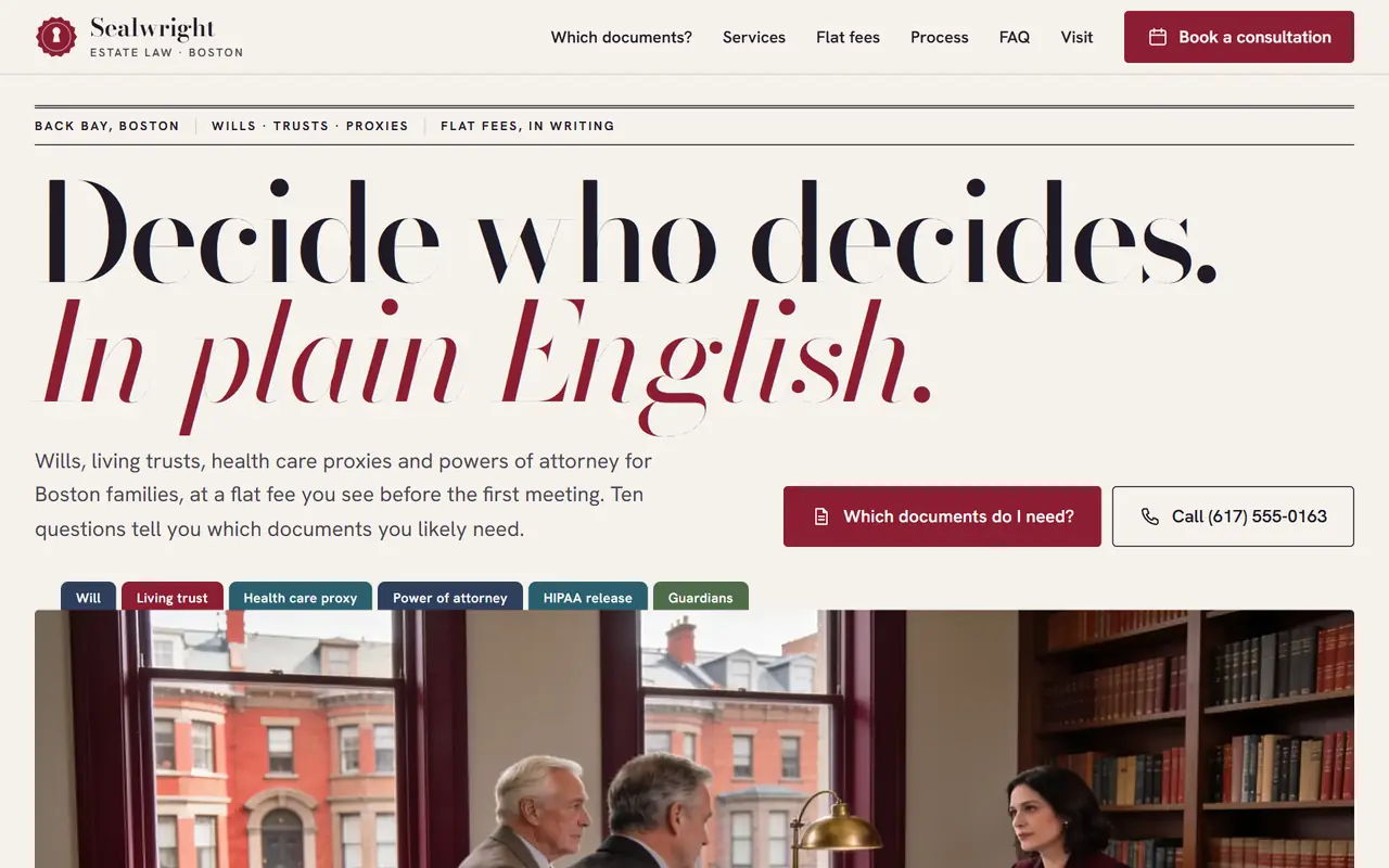 Sealwright Estate Law website on a desktop screen