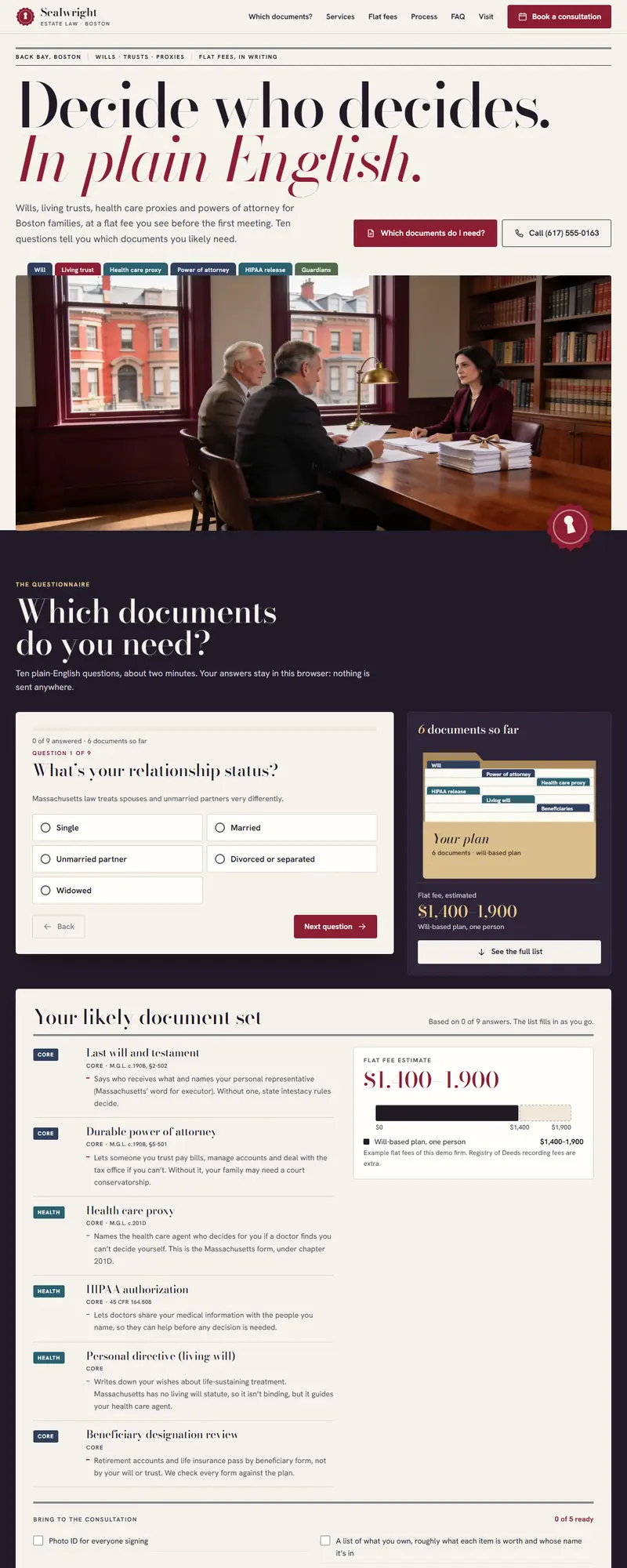 Full page of the estate planning attorney website