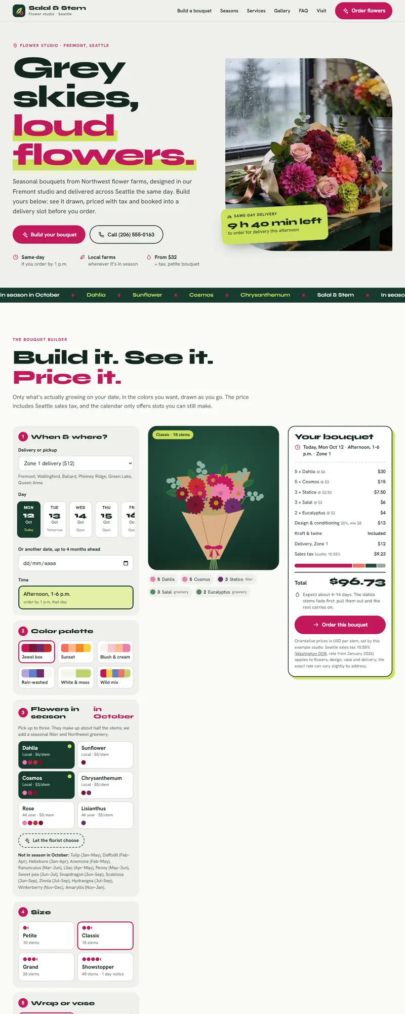 Full page of the florist website
