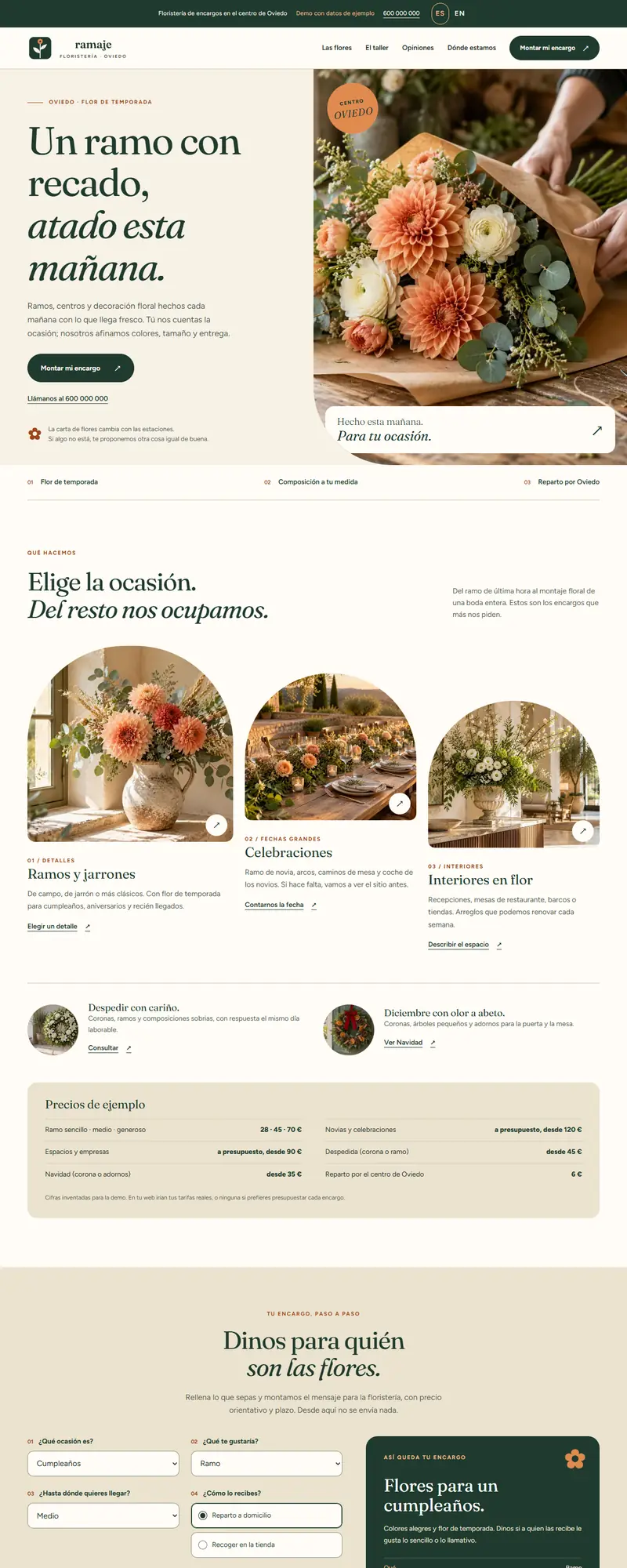 Full page of the florist website