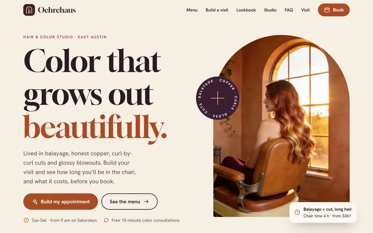 Ochrehaus Hair & Color website on a desktop screen