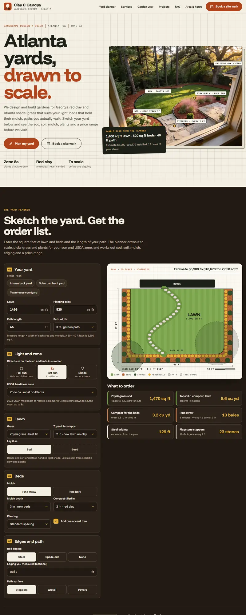 Full page of the landscaping website