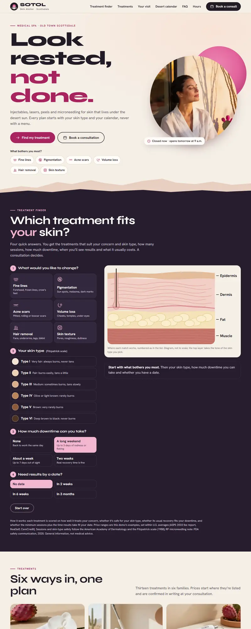 Full page of the med spa website