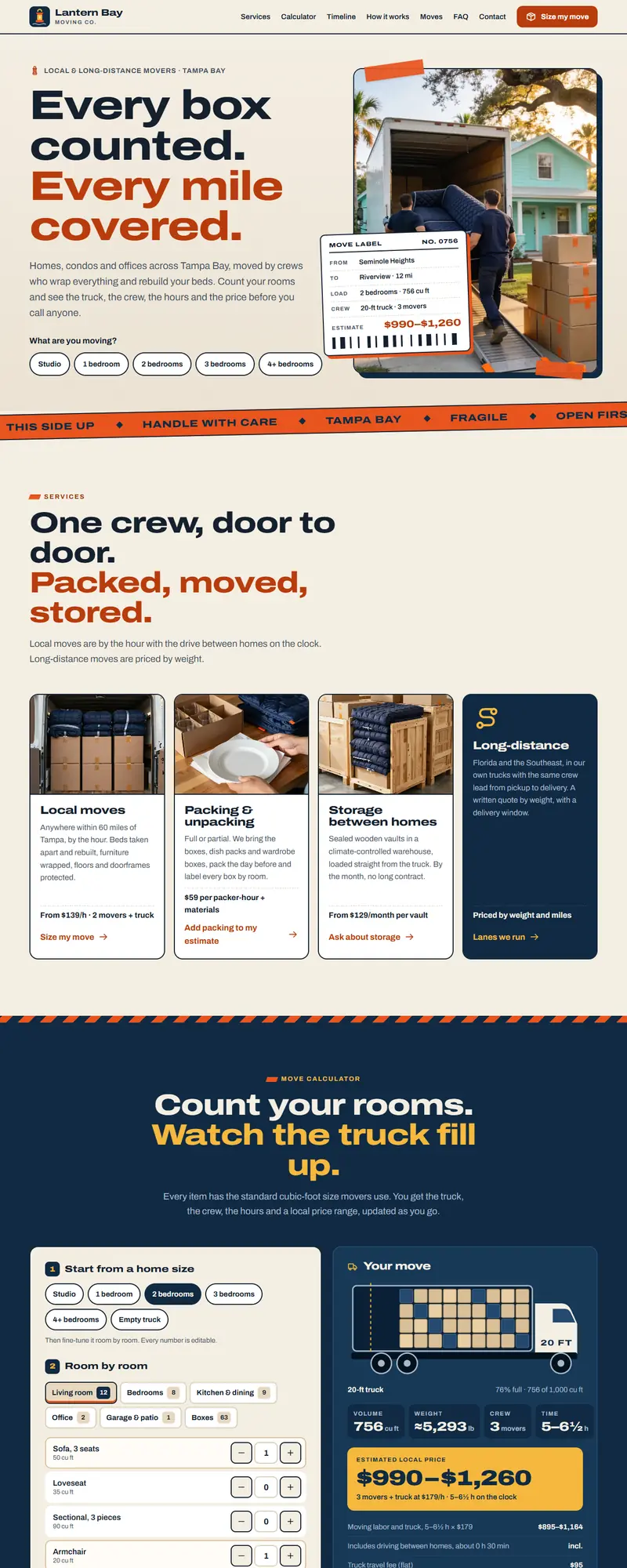 Full page of the moving company website