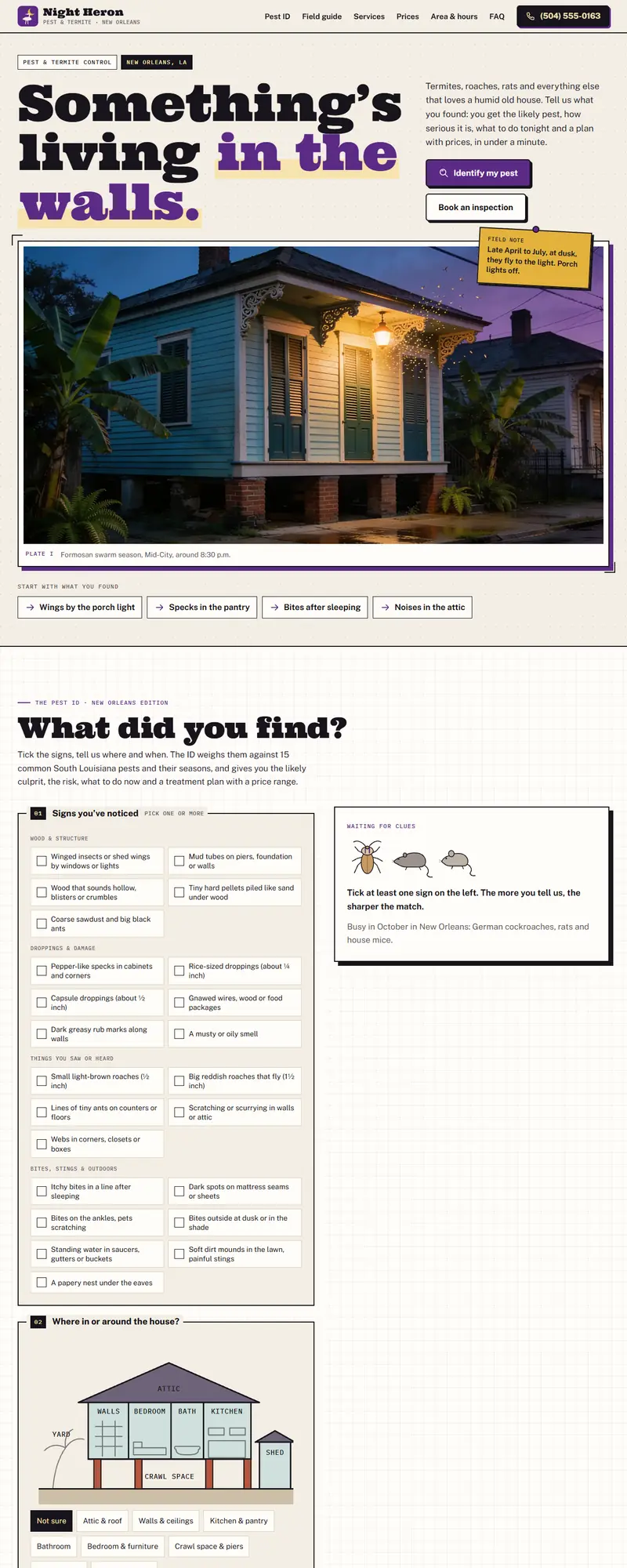 Full page of the pest control website