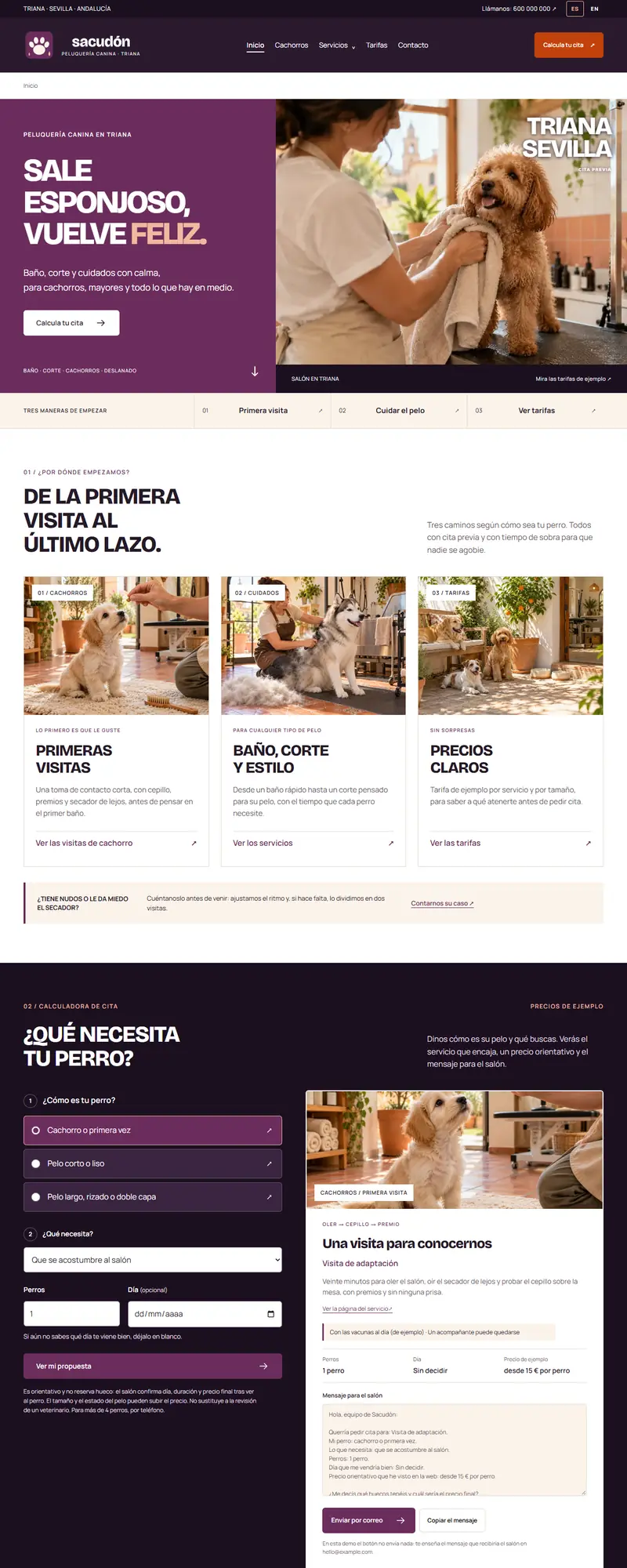 Full page of the dog grooming salon website