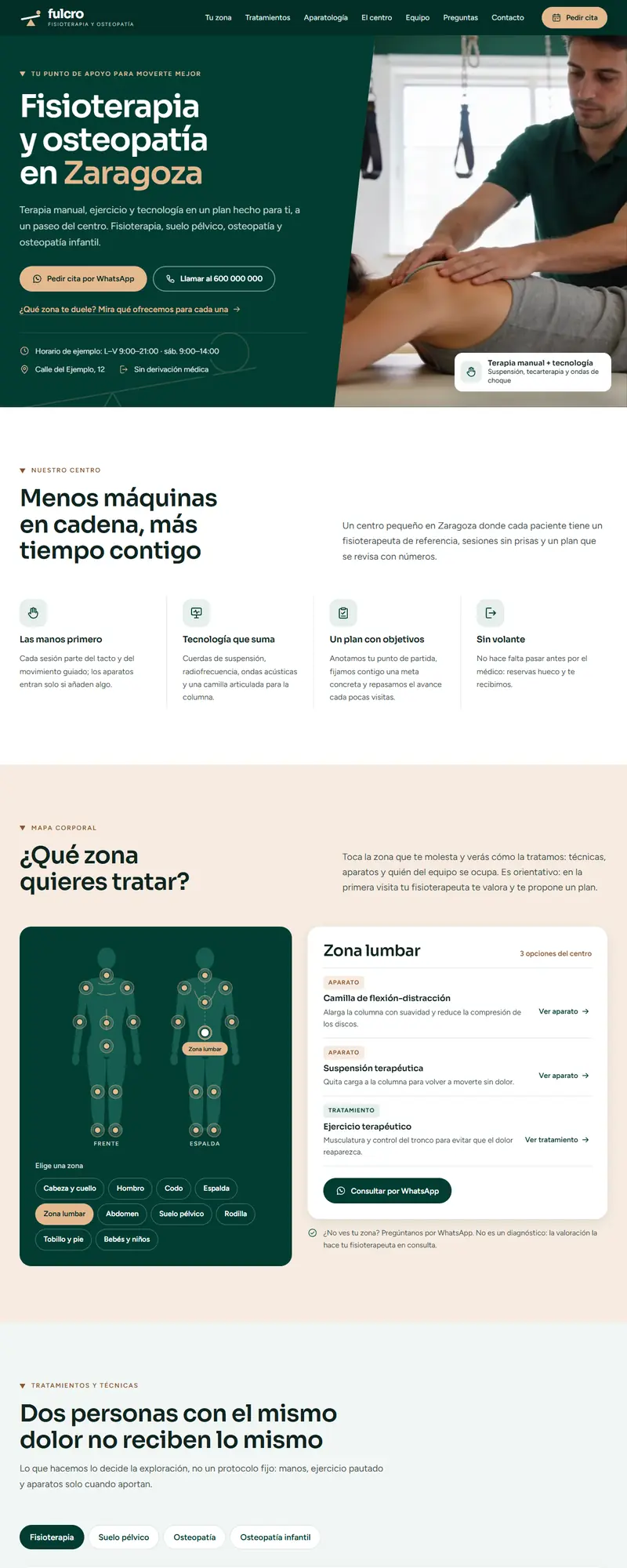 Full page of the physiotherapy clinic website