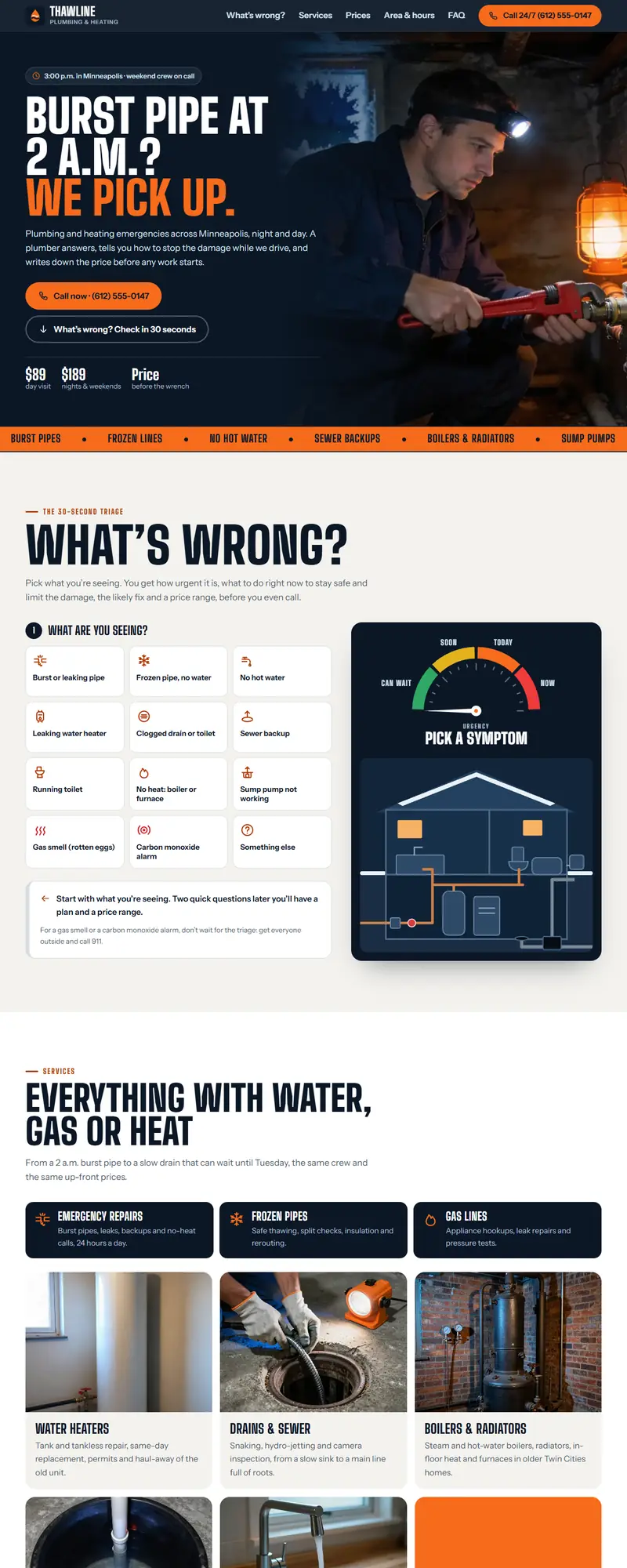 Full page of the plumbing and heating website