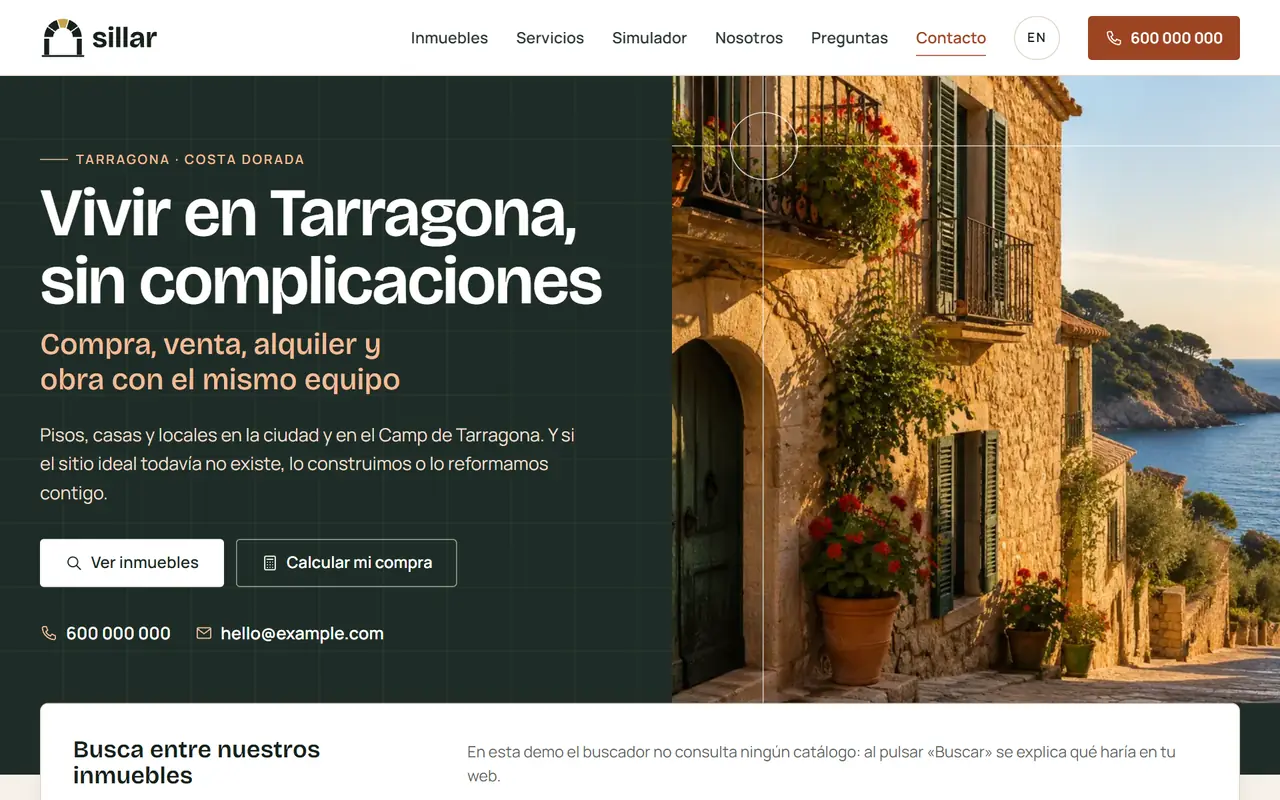 Sillar Inmuebles website on a desktop screen