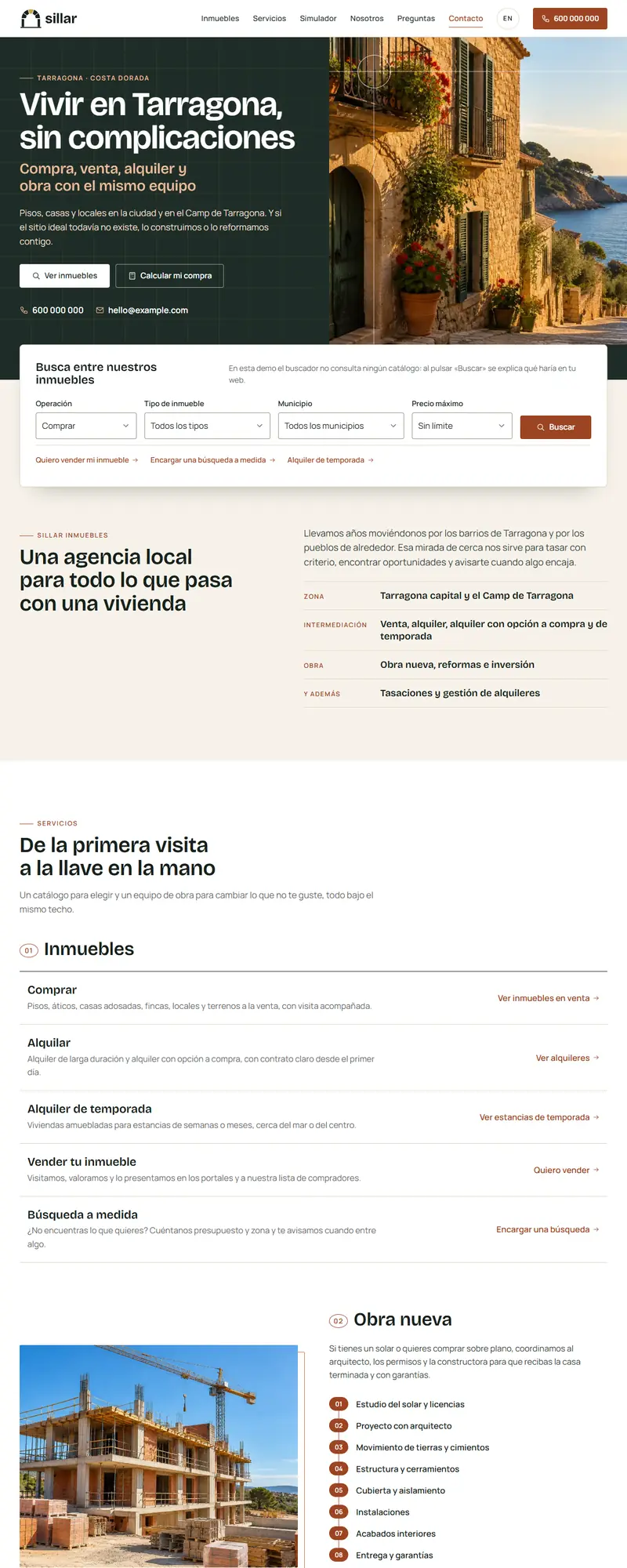 Full page of the property agency website
