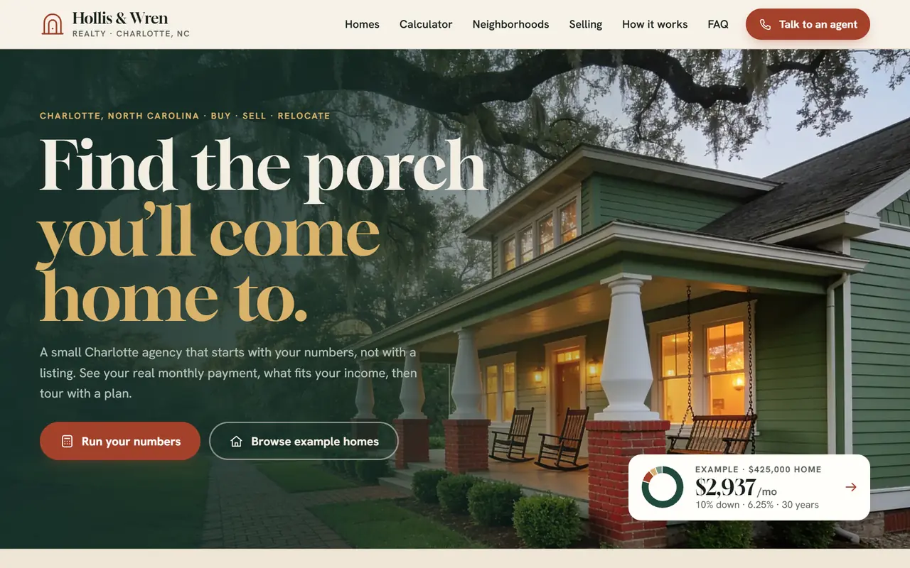 Hollis & Wren Realty website on a desktop screen
