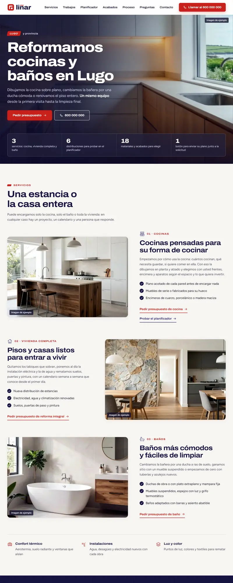 Full page of the kitchens and renovations website