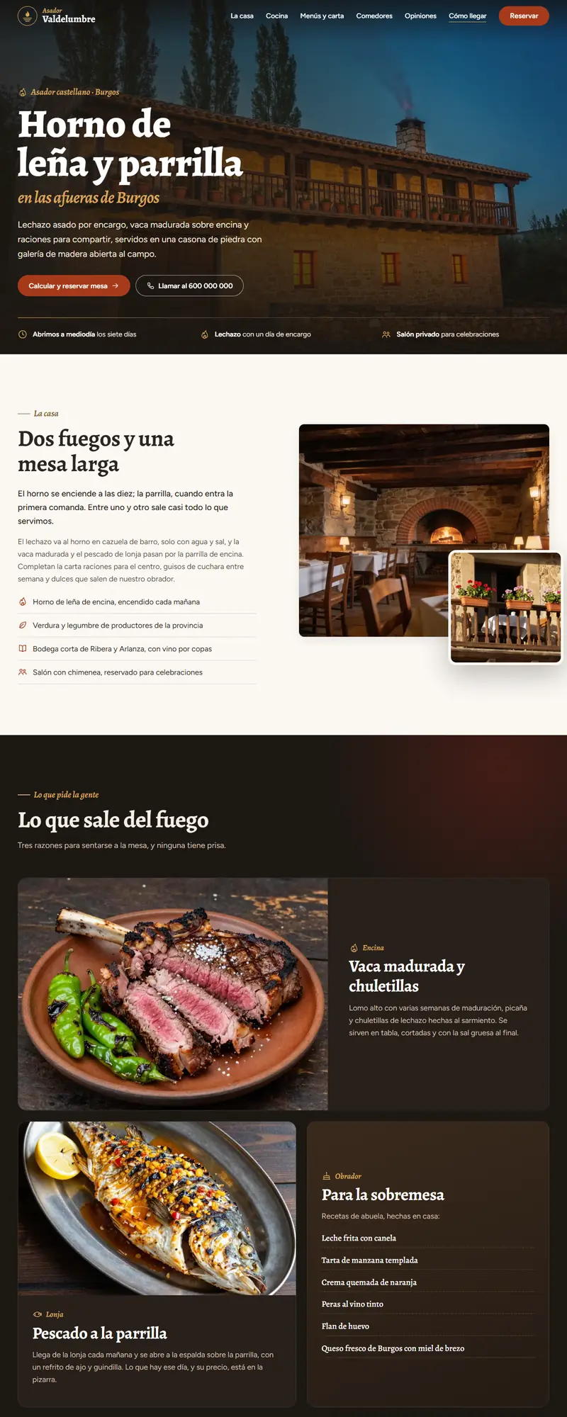 Full page of the restaurant website