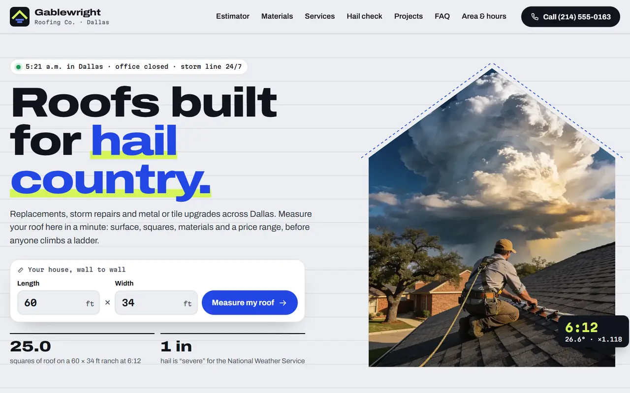 Gablewright Roofing Co. website on a desktop screen