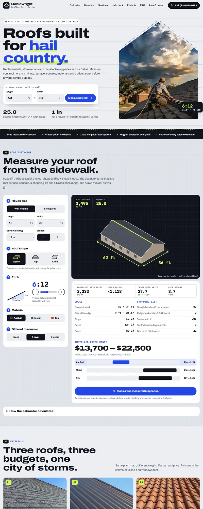 Full page of the roofer website