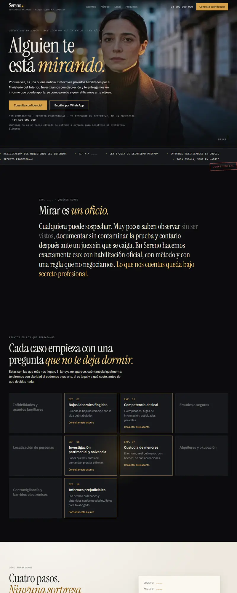 Full page of the private investigators website