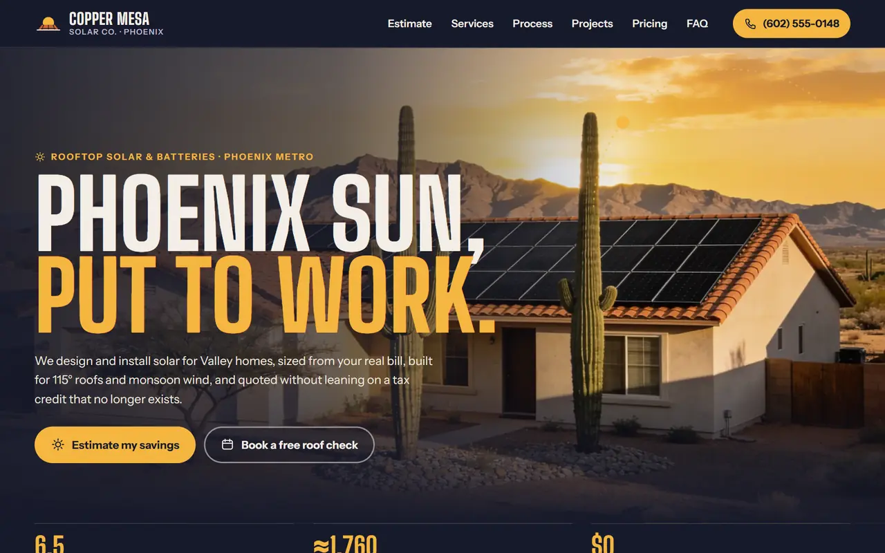 Copper Mesa Solar Co. website on a desktop screen