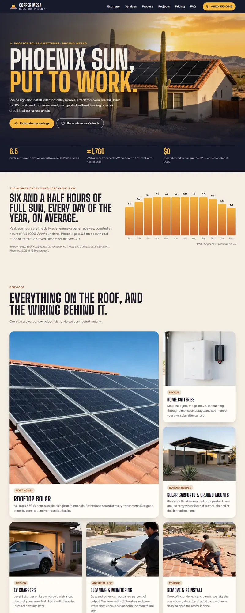 Full page of the solar installer website