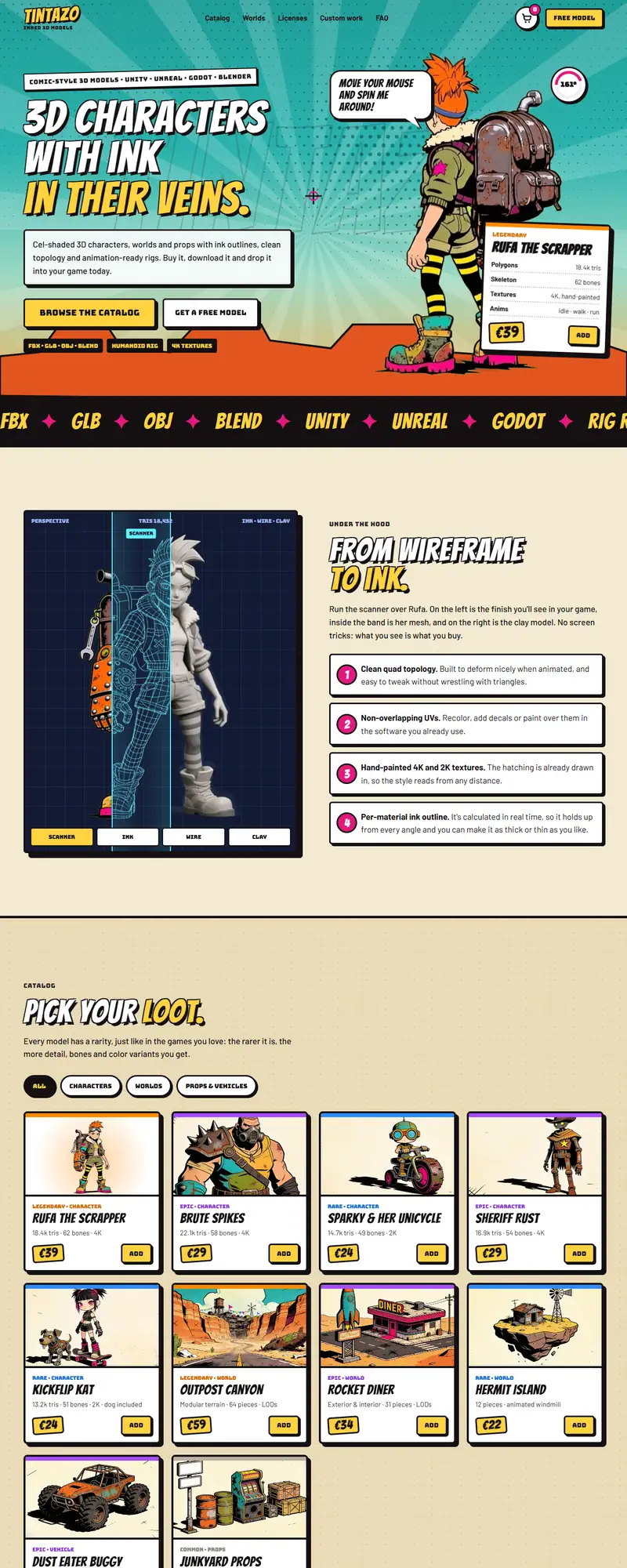Full page of the 3D asset store website