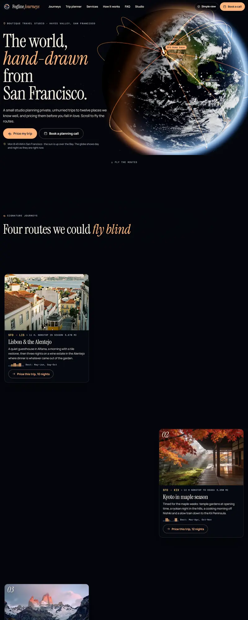 Full page of the travel agency website