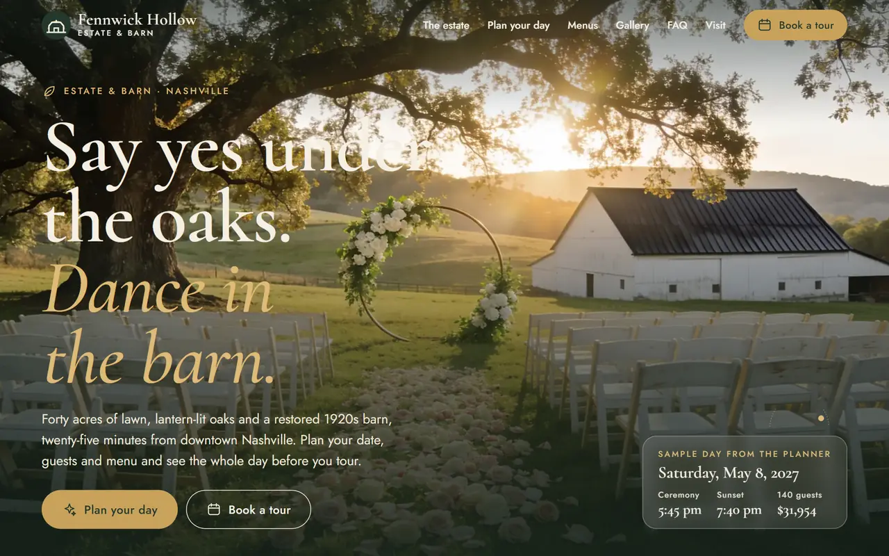 Fennwick Hollow website on a desktop screen
