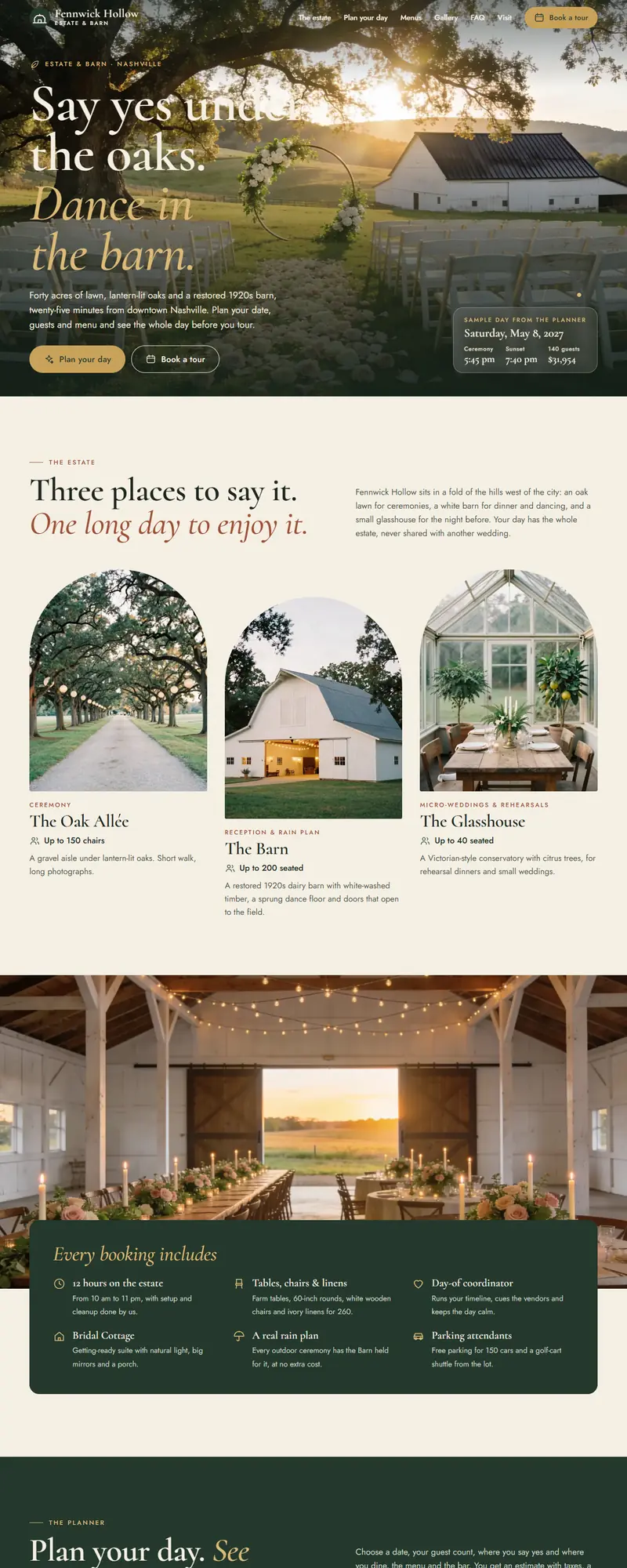 Full page of the wedding venue website