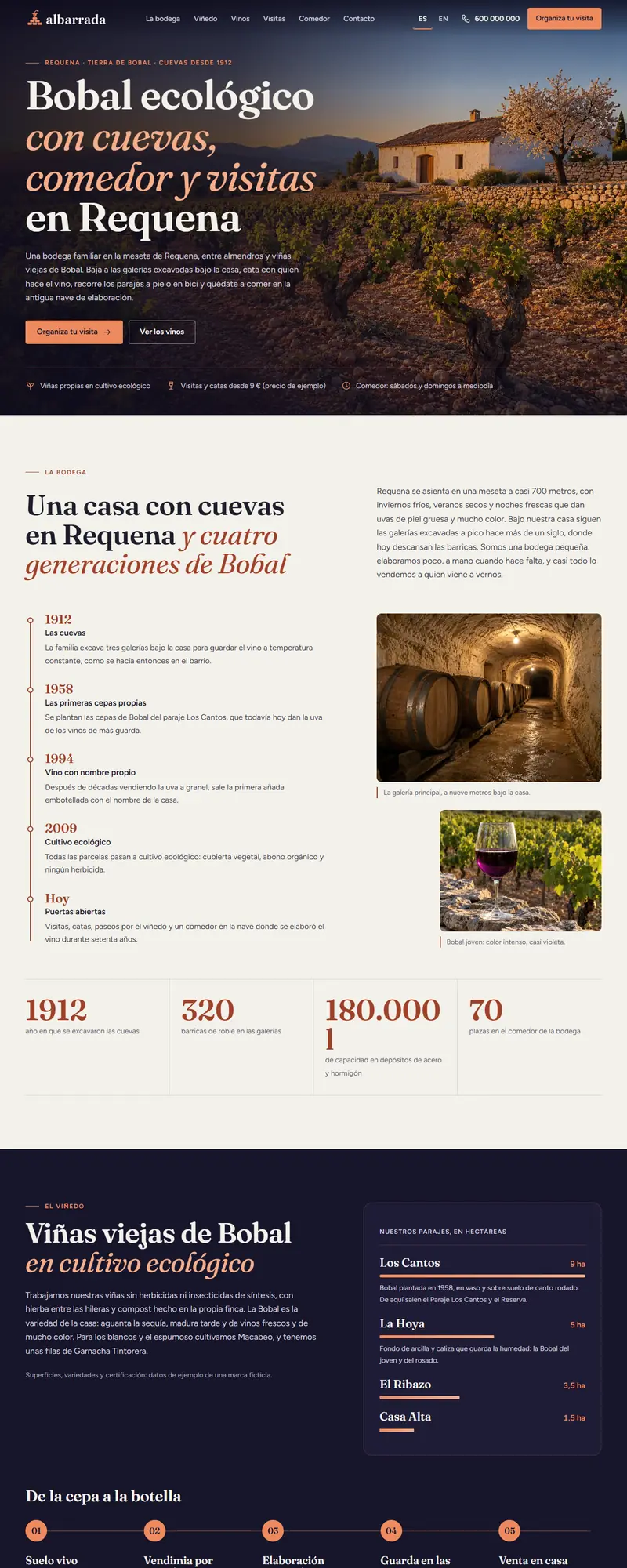 Full page of the winery & wine tourism website